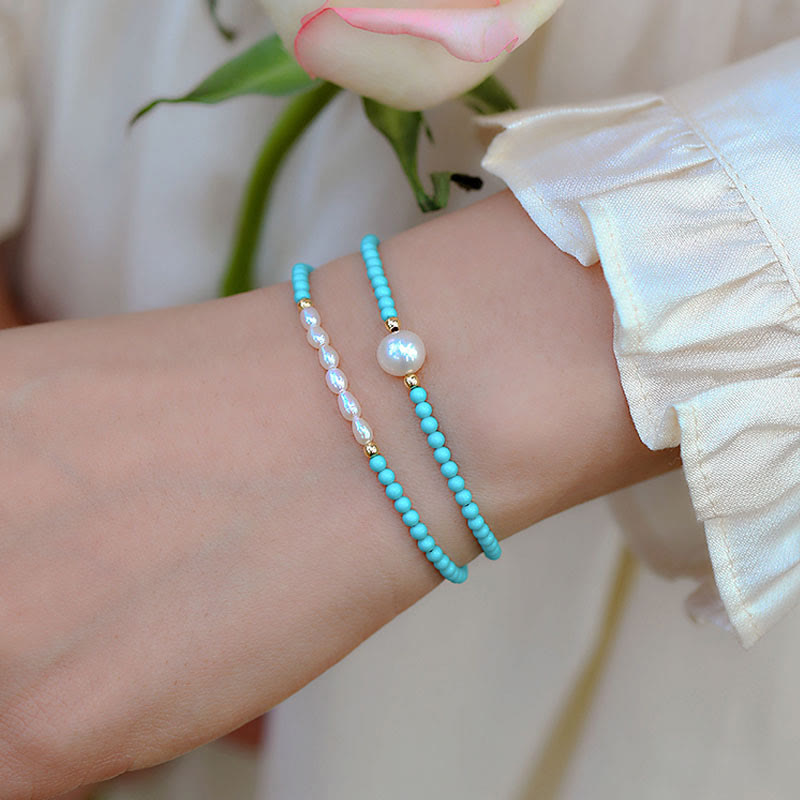 Buddha Stones Turquoise Red Agate Pearl Small Beaded Protection Bracelet