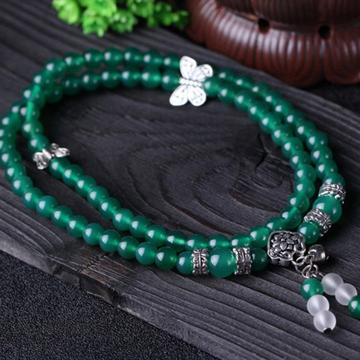 Buddha Stones Natural Green Agate Butterfly Support Bracelet