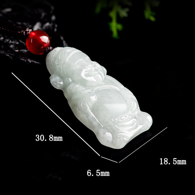 Buddha Stones Natural Jade Chinese God of Wealth Caishen Ingot Luck Necklace Pendant