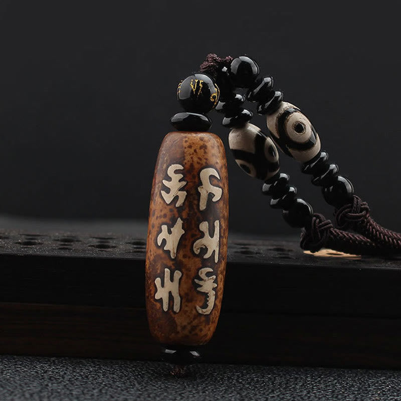 Buddha Stones Tibet Om Mani Padme Hum Dzi Bead Avalokitesvara Pattern Wealth Necklace Pendant - Dzi Bead - image 1