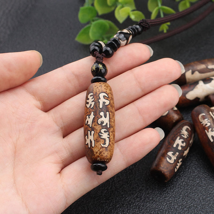Buddha Stones Tibet Om Mani Padme Hum Dzi Bead Avalokitesvara Pattern Wealth Necklace Pendant - image 8