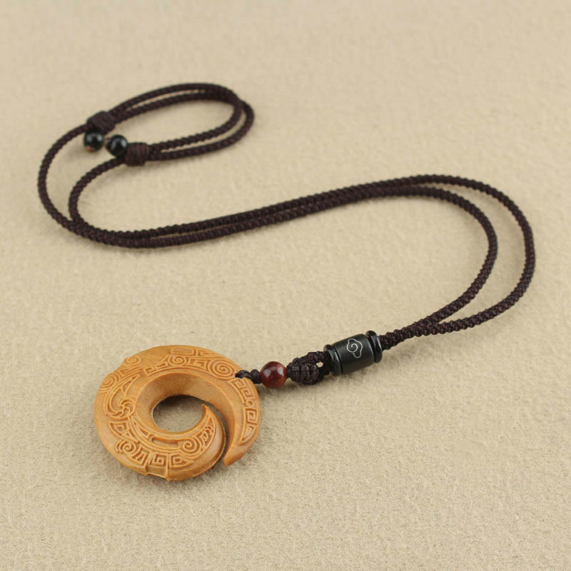 Buddha Stones Ebony Wood Sandalwood One's Luck Improves Design Pattern Peace Necklace Pendant - image 16