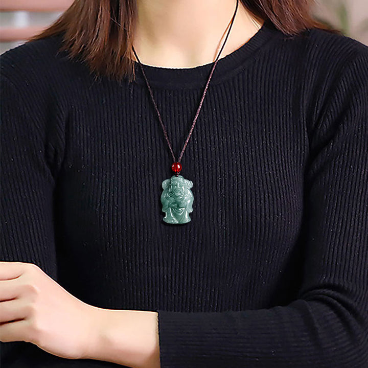 Buddha Stones Natural Green Jade Chinese God of Wealth Caishen Ingot Abundance Necklace Pendant