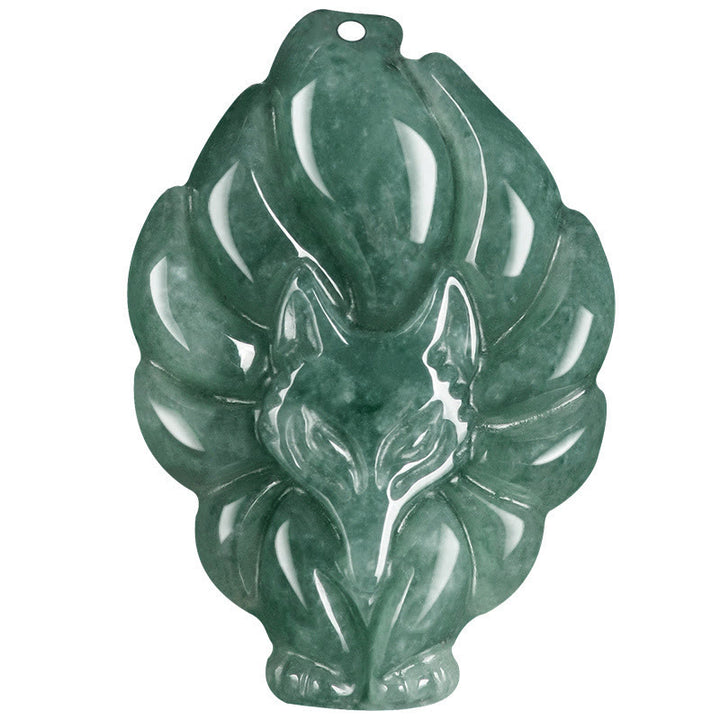 Buddha Stones Natural Green Jade Nine-Tailed Fox Luck Necklace Pendant - image 10