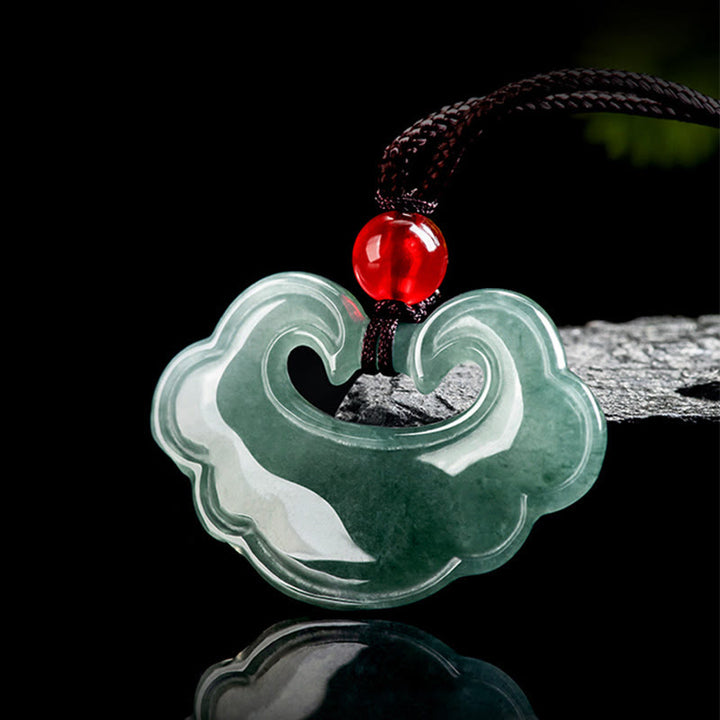 Buddha Stones Natural Green Jade Chinese Lock Charm Luck Necklace Pendant