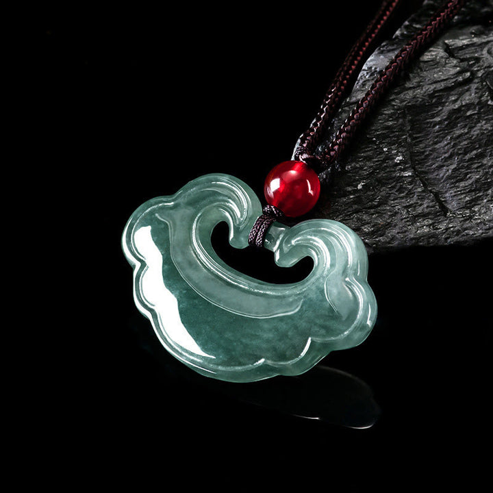 Buddha Stones Natural Green Jade Chinese Lock Charm Luck Necklace Pendant