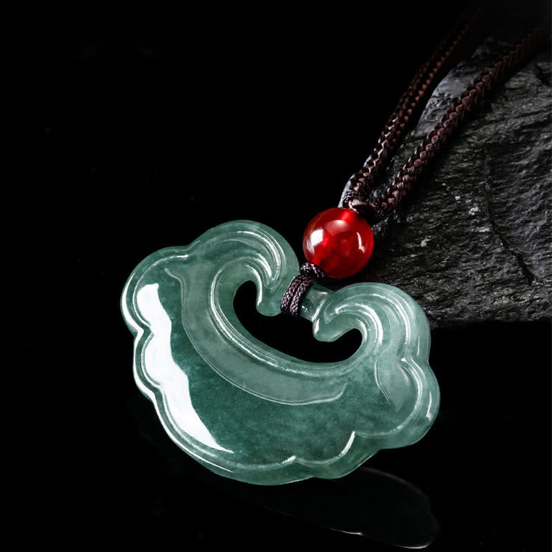 Buddha Stones Natural Green Jade Chinese Lock Charm Luck Necklace Pendant