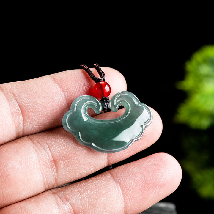 Buddha Stones Natural Green Jade Chinese Lock Charm Luck Necklace Pendant