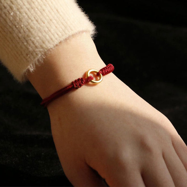 Buddha Stones Alloy Peace Buckle Luck Red String Bracelet