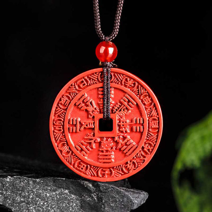 Buddha Stones Natural Cinnabar Mountain Ghosts Spend Money Bagua Design Blessing Necklace Pendant