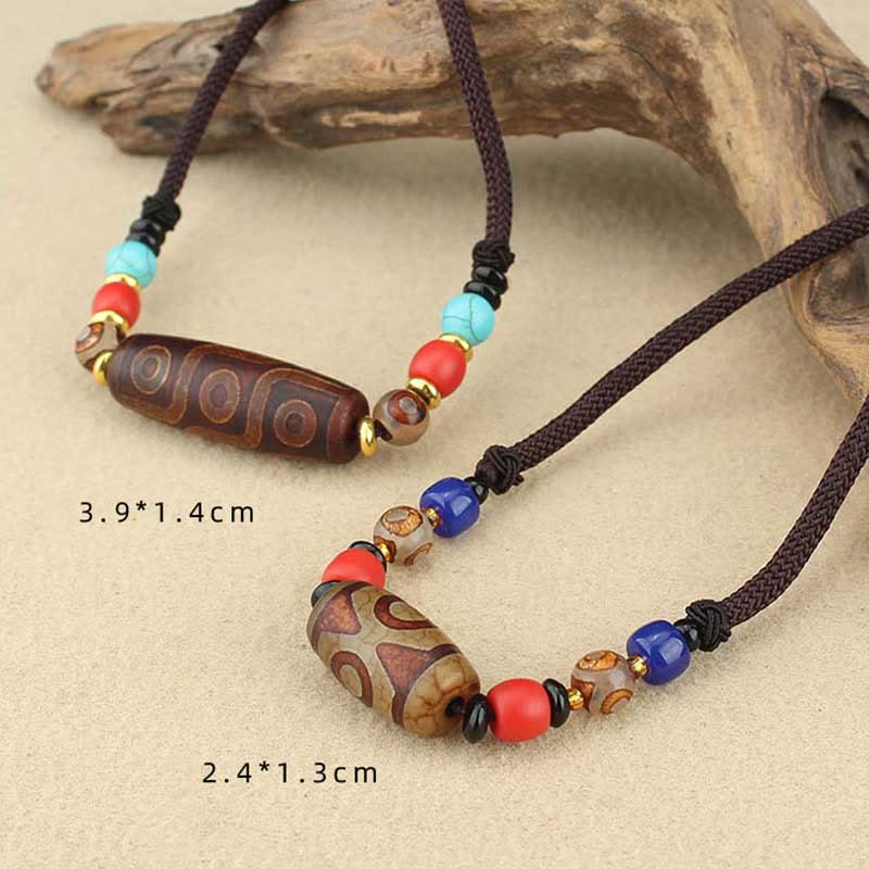 Buddha Stones Tibetan Nine-Eye Dzi Bead Three-eyed Dzi Bead Protection String Necklaces Pendant