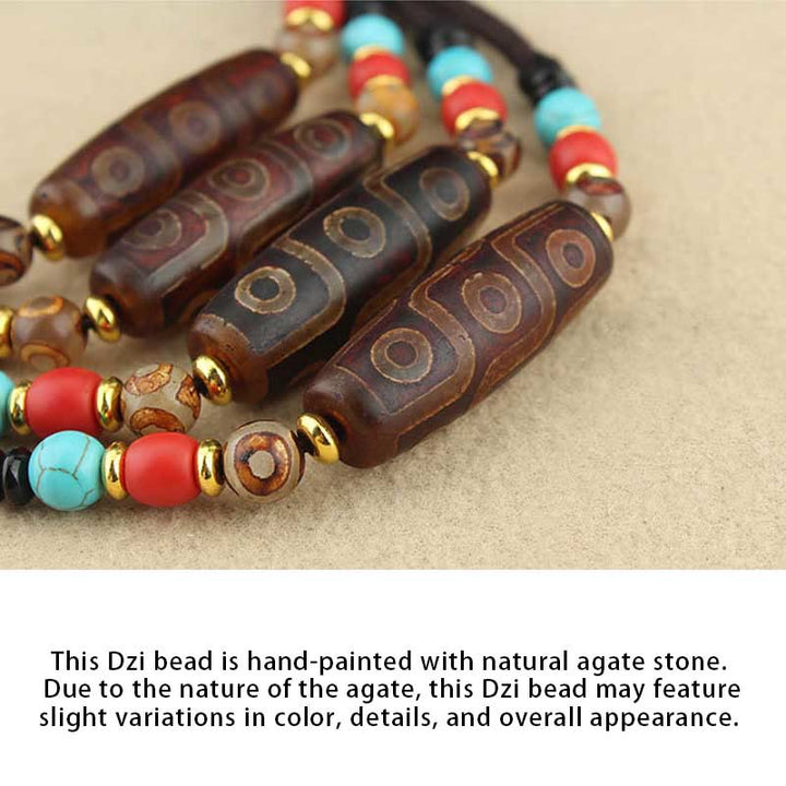 Buddha Stones Tibetan Nine-Eye Dzi Bead Three-eyed Dzi Bead Protection String Necklaces Pendant