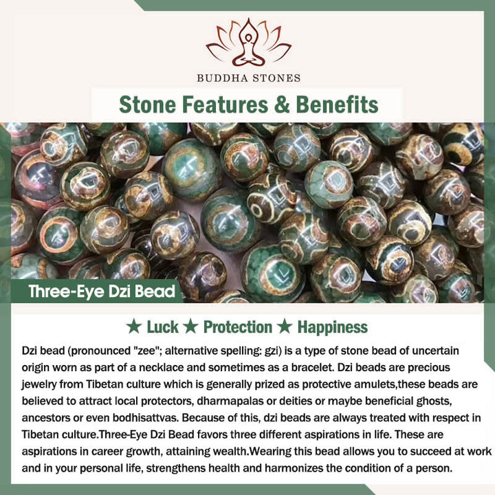 Buddha Stones Tibetan Nine-Eye Dzi Bead Three-eyed Dzi Bead Protection String Necklaces Pendant