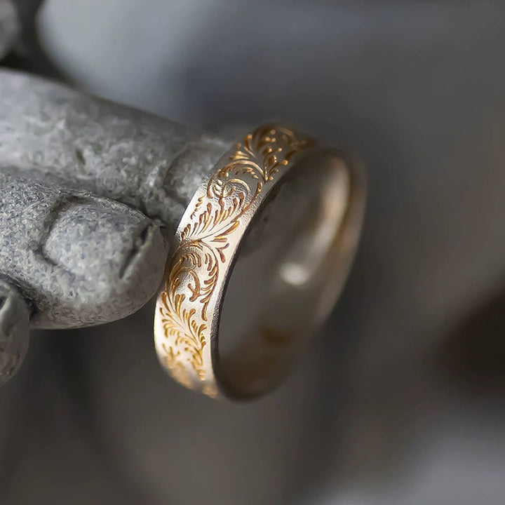 Buddha Stone 999 Sterling Silver Gold-Painted Joyful Flower Pattern Peaceful Heart Sutra Ring - image 9