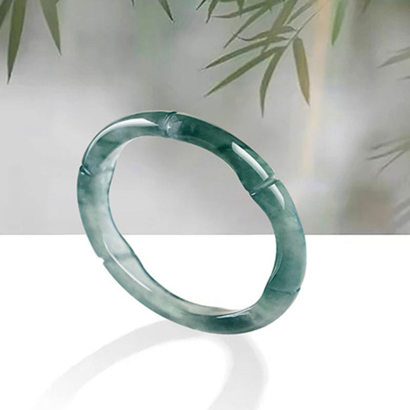 Buddha Stones Natural Jade Bamboo Prosperity Abundance Ring