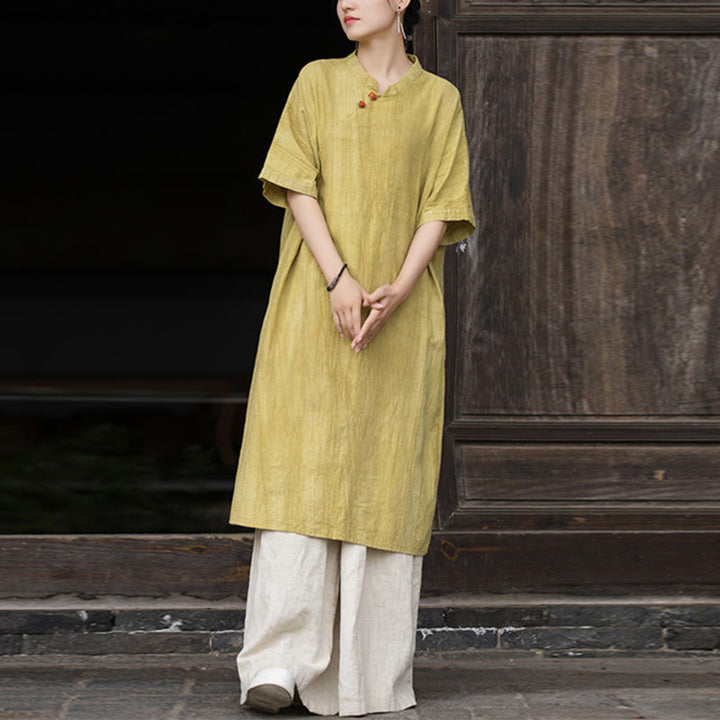 Buddha Stones Handmade Tie Dye Ramie Linen Midi Dress Wide Leg Pants With Pockets - image 6