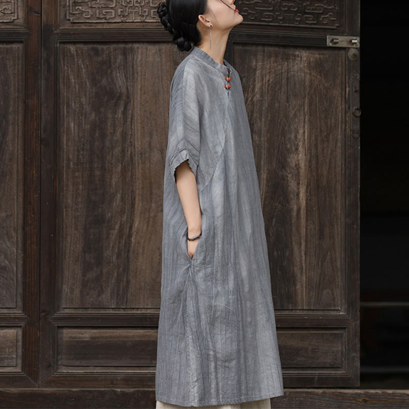 Buddha Stones Handmade Tie Dye Ramie Linen Midi Dress Wide Leg Pants With Pockets - image 15