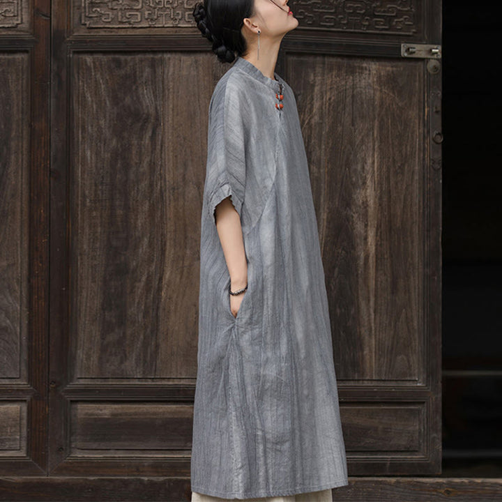 Buddha Stones Handmade Tie Dye Ramie Linen Midi Dress Wide Leg Pants With Pockets - image 15