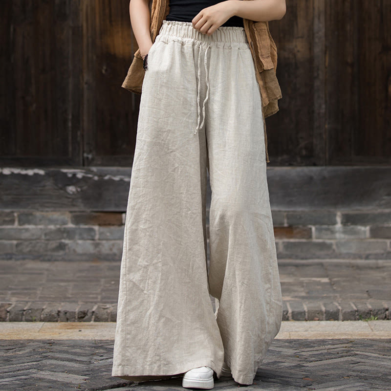 Buddha Stones Handmade Tie Dye Ramie Linen Frog-Button Midi Dress Wide Leg Pants With Pockets