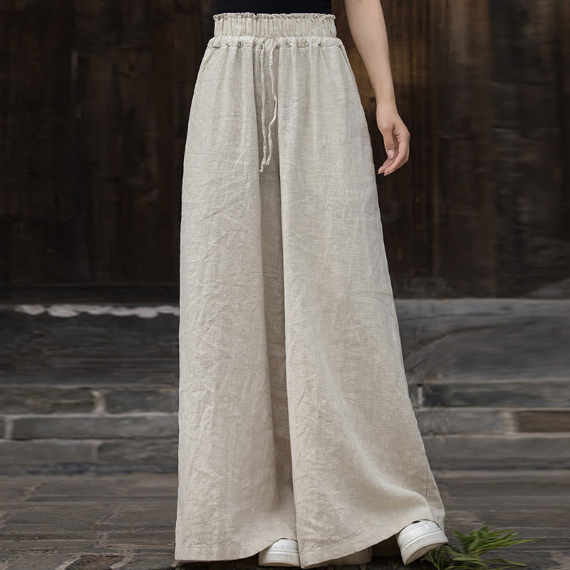 Buddha Stones Handmade Tie Dye Ramie Linen Frog-Button Midi Dress Wide Leg Pants With Pockets