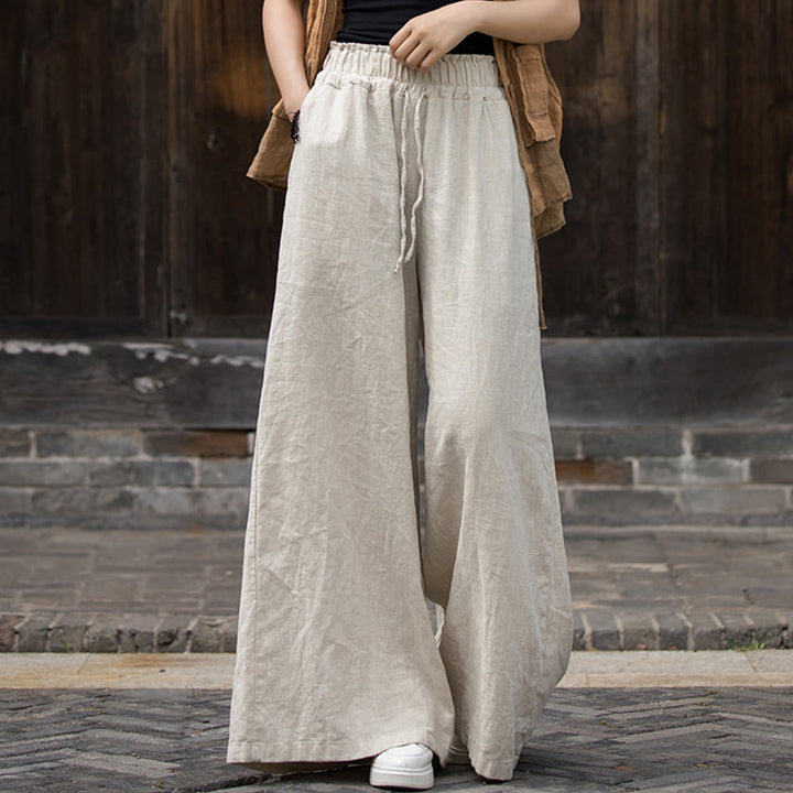 Buddha Stones Handmade Tie Dye Ramie Linen Midi Dress Wide Leg Pants With Pockets - Khaki Pants - US4-6，UK/AU8-10，EU36-38 (F) - image 18