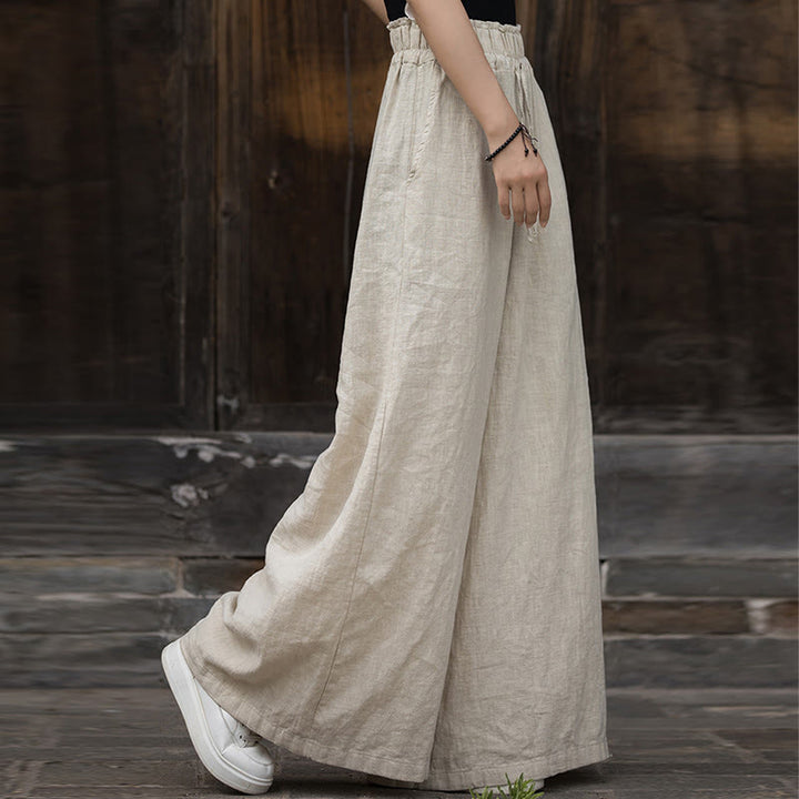 Buddha Stones Handmade Tie Dye Ramie Linen Frog-Button Midi Dress Wide Leg Pants With Pockets