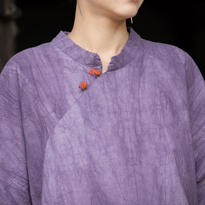 Buddha Stones Handmade Tie Dye Ramie Linen Midi Dress Wide Leg Pants With Pockets - image 2