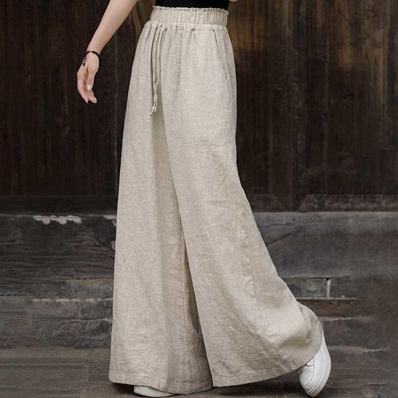 Buddha Stones Handmade Tie Dye Ramie Linen Frog-Button Midi Dress Wide Leg Pants With Pockets