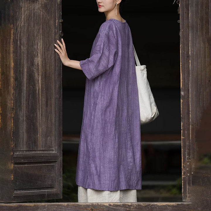 Buddha Stones Handmade Tie Dye Ramie Linen Frog-Button Midi Dress Wide Leg Pants With Pockets - image 9