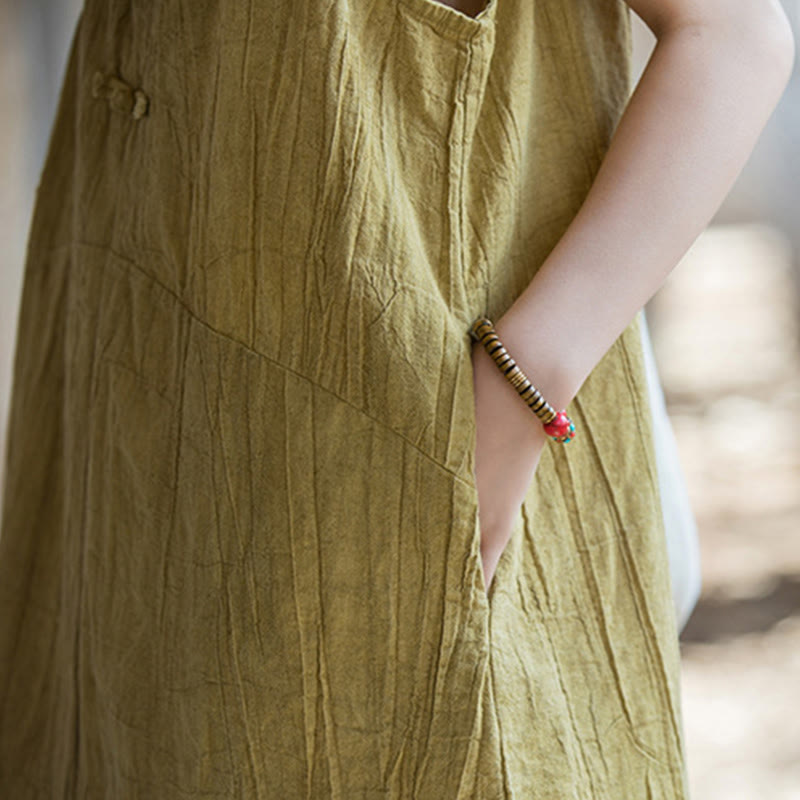 Buddha Stones Frog-Button Ramie Linen Women's Sleeveless Knee Length Dress With Pockets - image 9