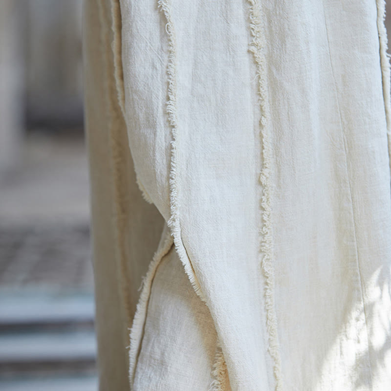 Buddha Stones Frog-Button Sleeveless Cami Midi Dress Ramie Linen Wide Leg Pants With Pockets - image 36