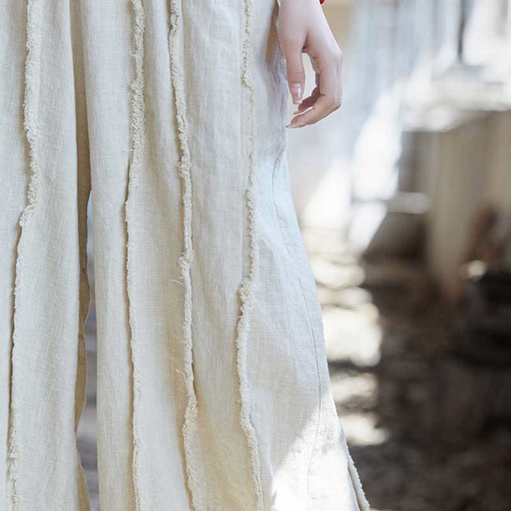 Buddha Stones Frog-Button Sleeveless Cami Midi Dress Ramie Linen Wide Leg Pants With Pockets - image 38