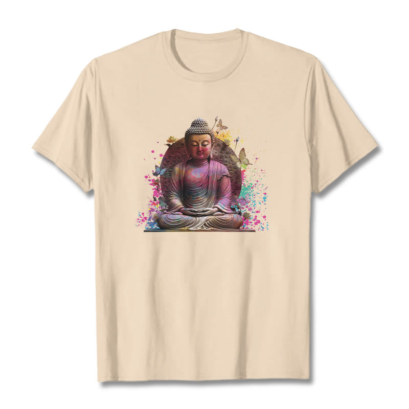 Buddha Stones Butterfly Meditation Buddha Tee T-shirt - Bisque - 2XL - image 1