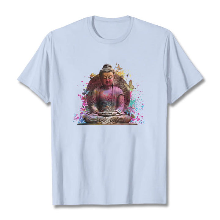 Buddha Stones Butterfly Meditation Buddha Tee T-shirt - LightCyan - 2XL - image 18