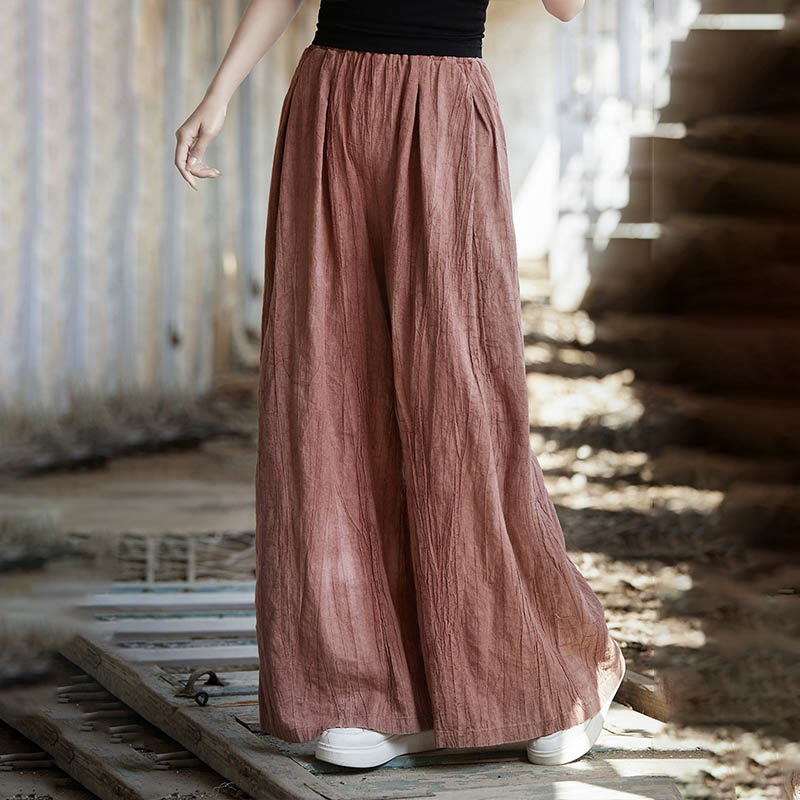 Buddha Stones Frog-Button Sleeveless Cami Midi Dress Ramie Linen Wide Leg Pants With Pockets