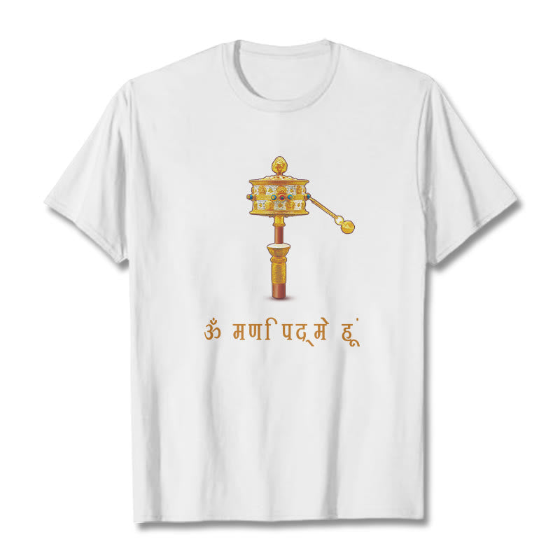 Buddha Stones Sanskrit OM NAMAH SHIVAYA Prayer Wheel Tee T-shirt - White - 2XL - image 2