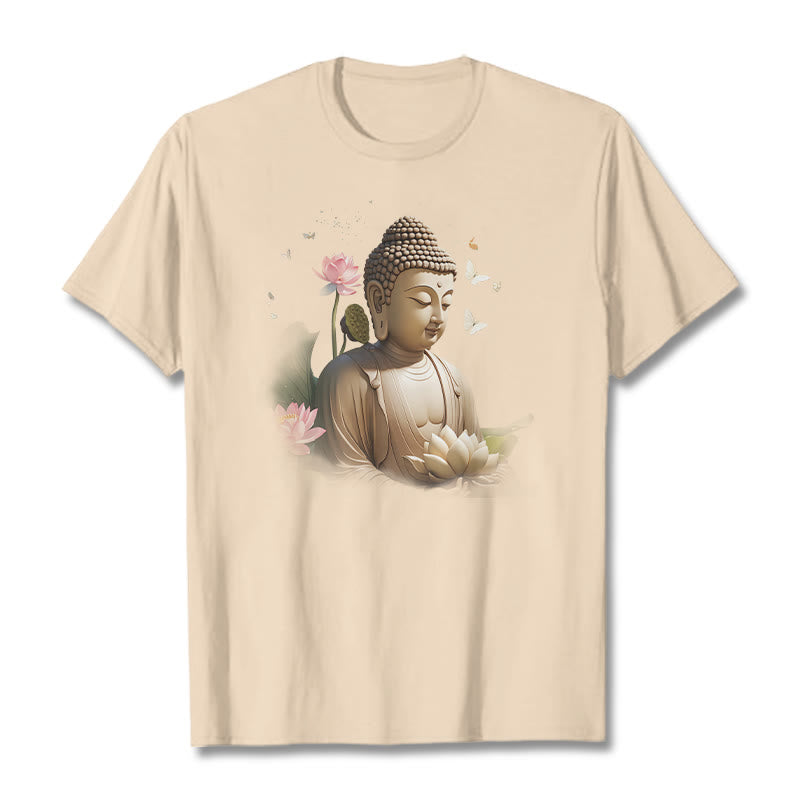 Buddha Stones Lotus Butterfly Meditation Buddha Tee T-shirt - Bisque - 2XL - image 8