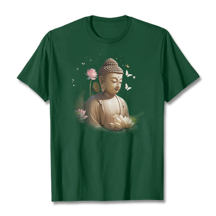 Buddha Stones Lotus Butterfly Meditation Buddha Tee T-shirt - ForestGreen - 2XL - image 10