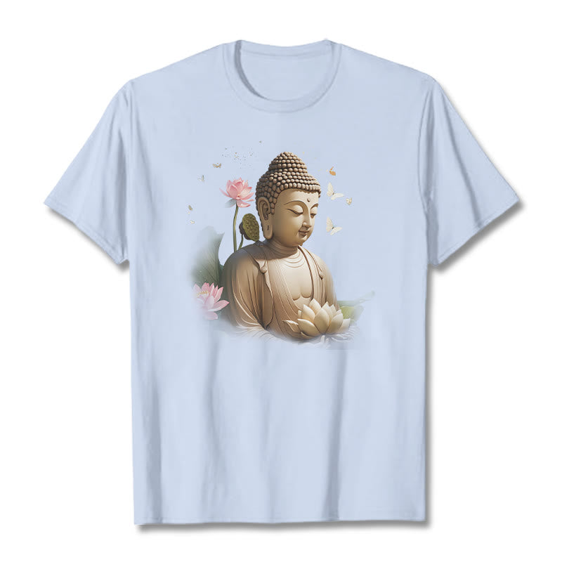 Buddha Stones Lotus Butterfly Meditation Buddha Tee T-shirt - LightCyan - 2XL - image 18