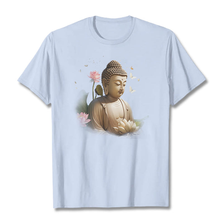 Buddha Stones Lotus Butterfly Meditation Buddha Tee T-shirt - LightCyan - 2XL - image 18
