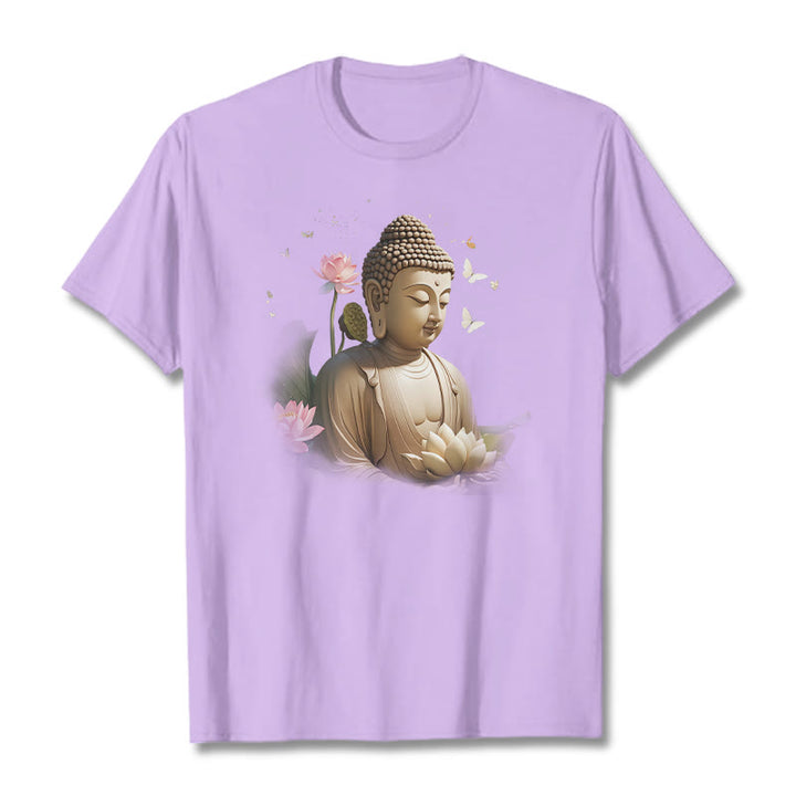 Buddha Stones Lotus Butterfly Meditation Buddha Tee T-shirt - Plum - 2XL - image 16
