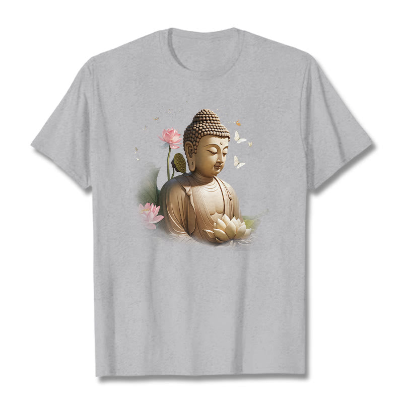 Buddha Stones Lotus Butterfly Meditation Buddha Tee T-shirt - LightGrey - 2XL - image 19