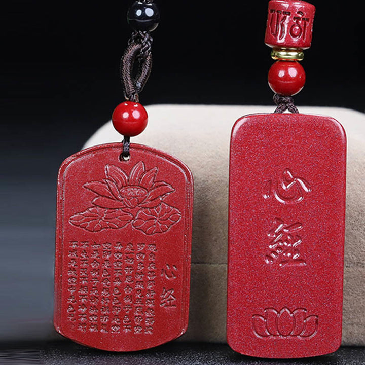 Buddha Stones Cinnabar Lotus Heart Sutra Engraved Blessing Rope Necklace Pendant - image 18