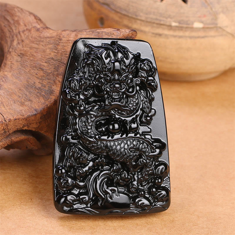 Buddha Stones Black Obsidian Dragon Carved Luck Protection Necklace Pendant - image 12