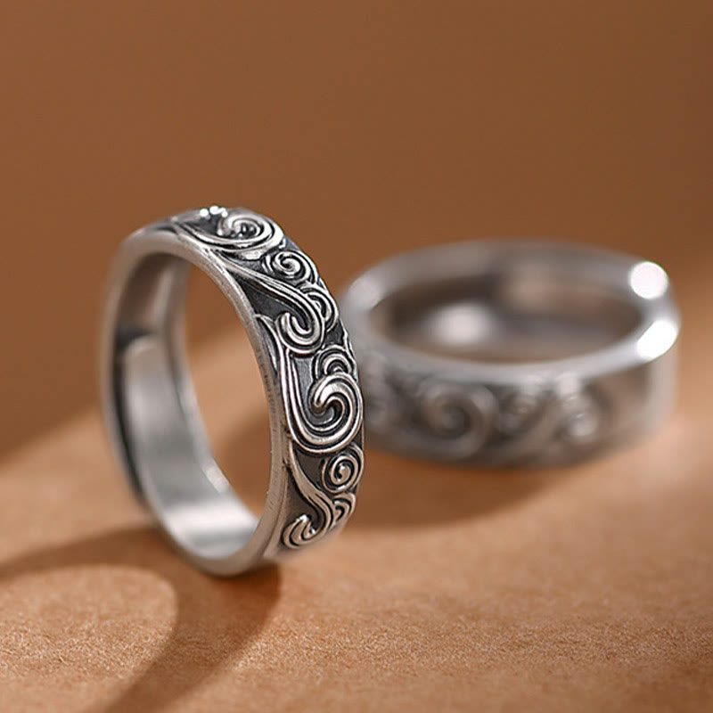 Buddha Stones 999 Sterling Silver Auspicious Clouds Engraved Blessing Adjustable Ring - image 0