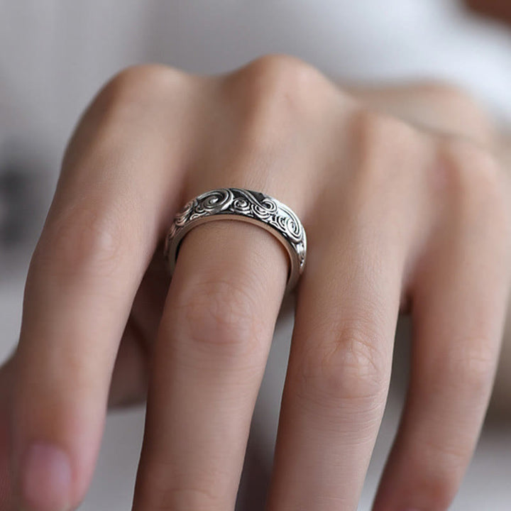 Buddha Stones 999 Sterling Silver Auspicious Clouds Engraved Blessing Adjustable Ring - image 10