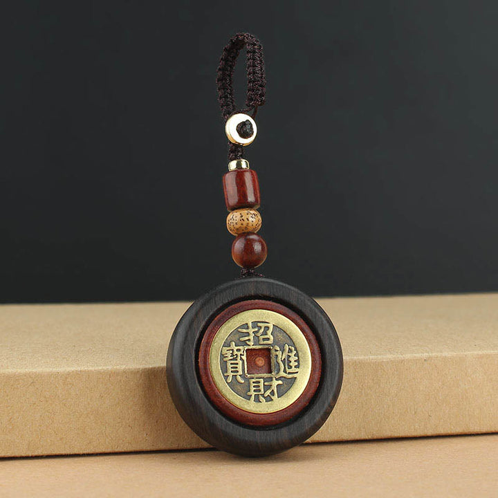 Buddha Stones Copper Coin Attract Wealth Ebony Wood Red Sandalwood Luck Key Chain Decoration