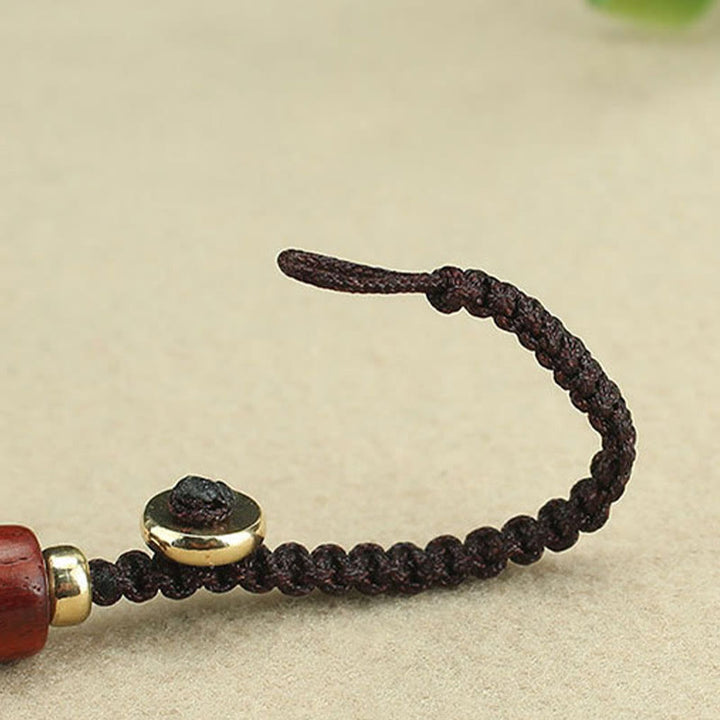 Buddha Stones Copper Coin Attract Wealth Ebony Wood Red Sandalwood Luck Key Chain Decoration