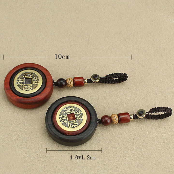 Buddha Stones Copper Coin Attract Wealth Ebony Wood Red Sandalwood Luck Key Chain Decoration