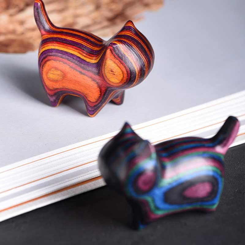 Buddha Stones Mini Cat Kitten Colorful Wooden Cute Pet Decoration